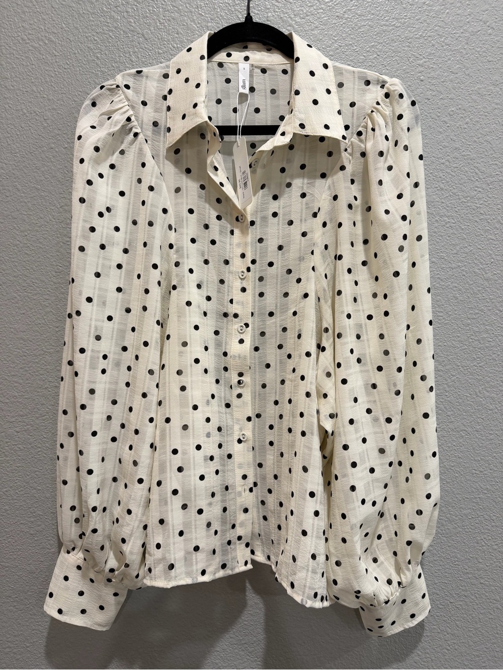 NEW - Glam Brand Women's Cream with Black Polka Dot Button-Up Blouse